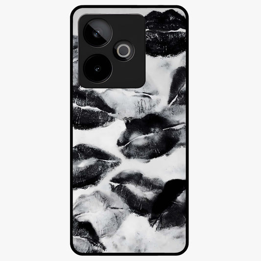 Midnight Kiss Marks Glass Case showing flat back view with lipstick kiss mark artwork and glossy glass finish.
