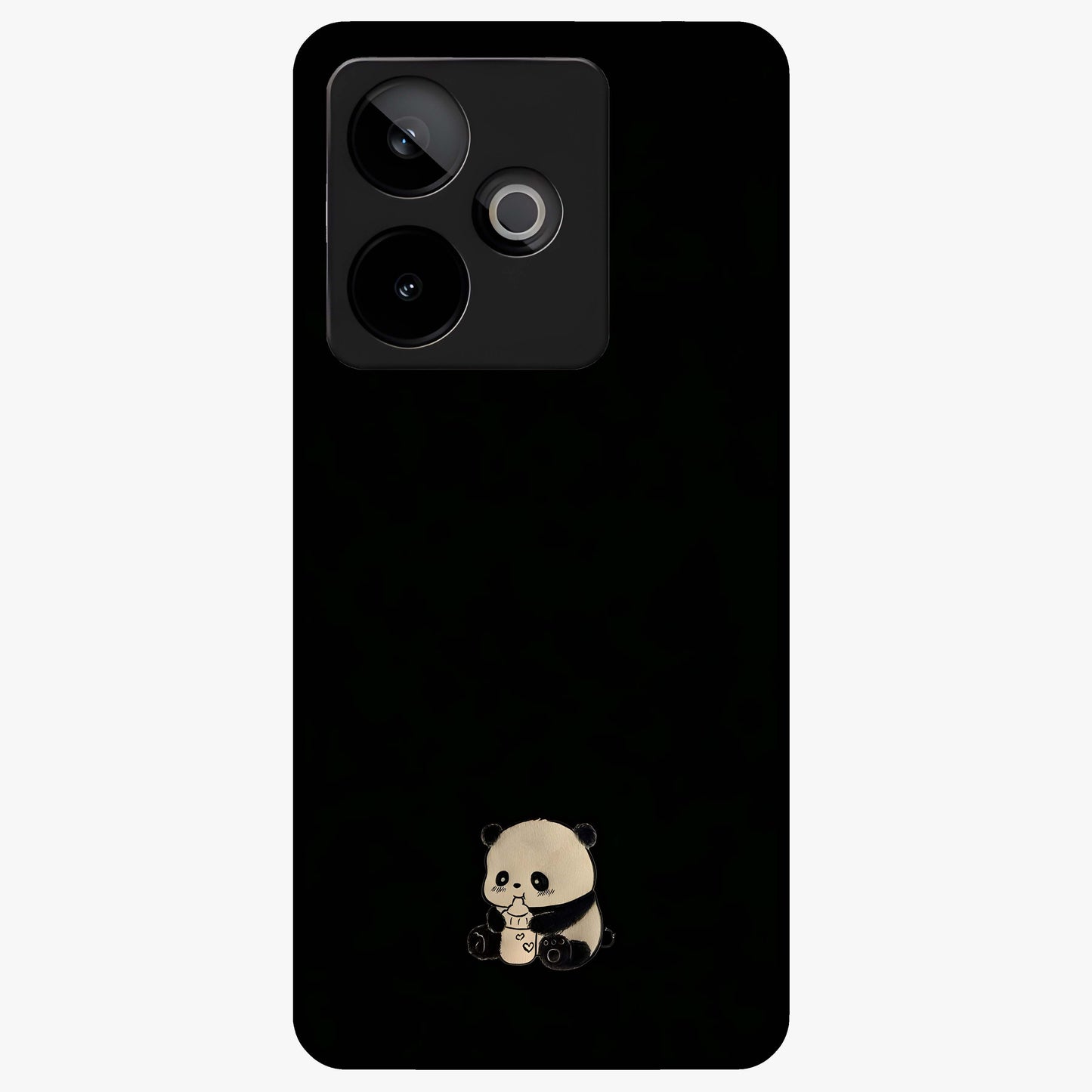 Midnight Panda Love Glass Case showing flat back view with cute panda themed artwork and glossy glass finish.