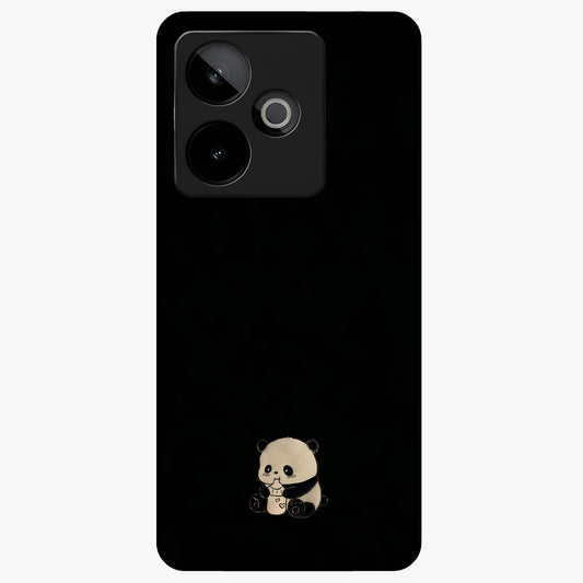Midnight Panda Love Glass Case showing flat back view with cute panda themed artwork and glossy glass finish.