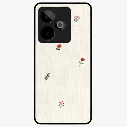 Minimal Petal Whispers Glass Case showing flat back view with soft minimal floral artwork and glossy glass finish.