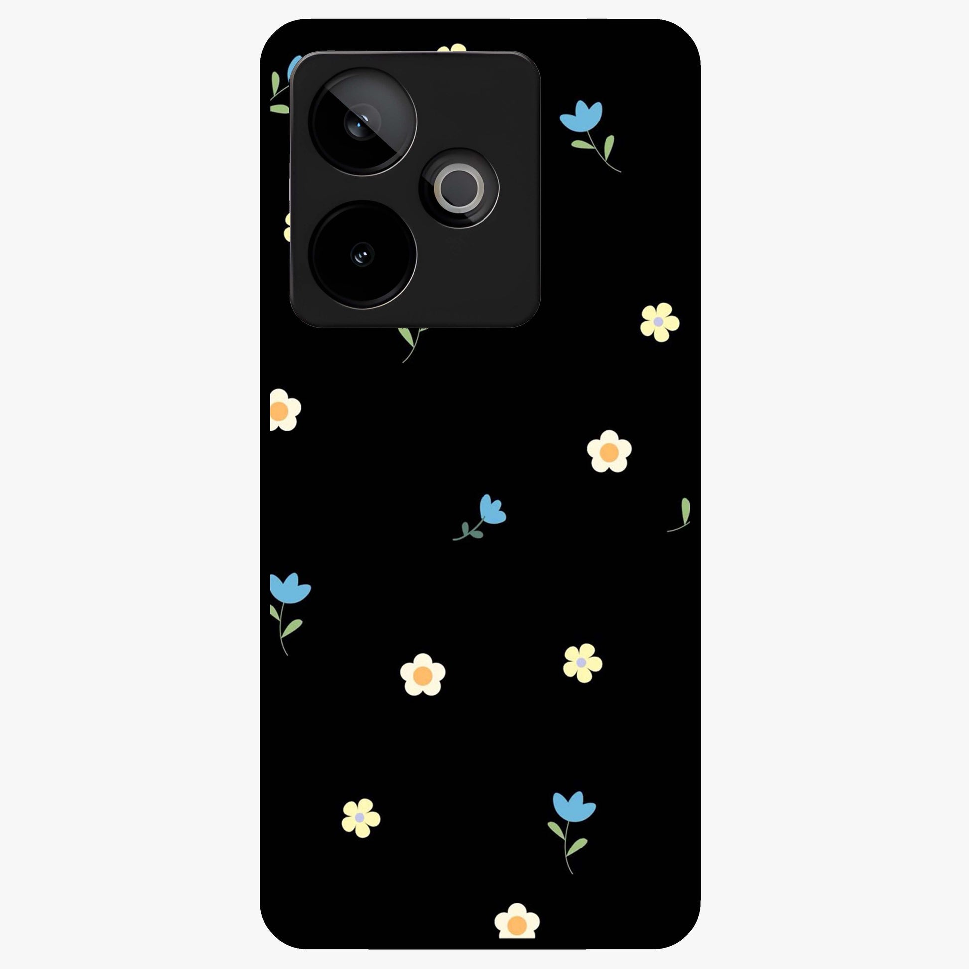 Minimalistic Blue With White Flower Pattern Glass Case showing flat back view with blue background and white flower pattern and glossy glass finish.