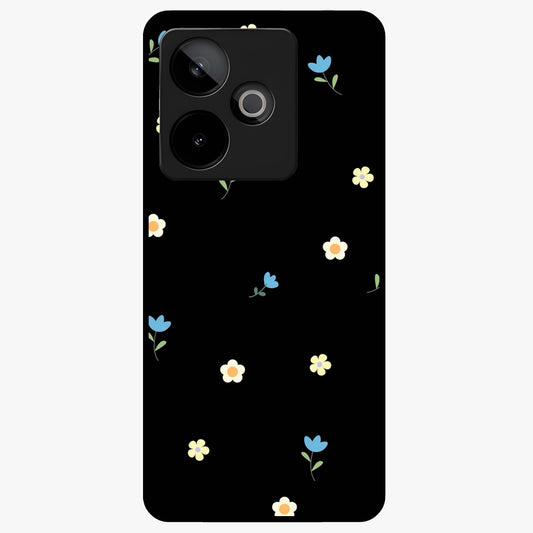 Minimalistic Blue With White Flower Pattern Glass Case showing flat back view with blue background and white flower pattern and glossy glass finish.
