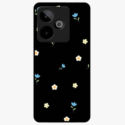 Minimalistic Blue With White Flower Pattern Glass Case showing flat back view with blue background and white flower pattern and glossy glass finish.