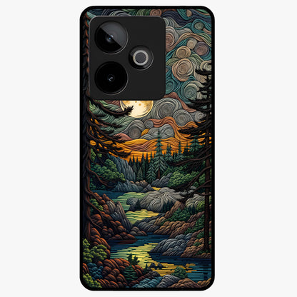 Moonlight Forest Dream Glass Case showing flat back view with mystical forest moonlight artwork and glossy glass finish.