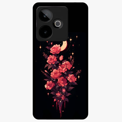 Moonlit Floral Elegance Glass Case showing flat back view with elegant floral artwork under moonlit tones and glossy glass finish.