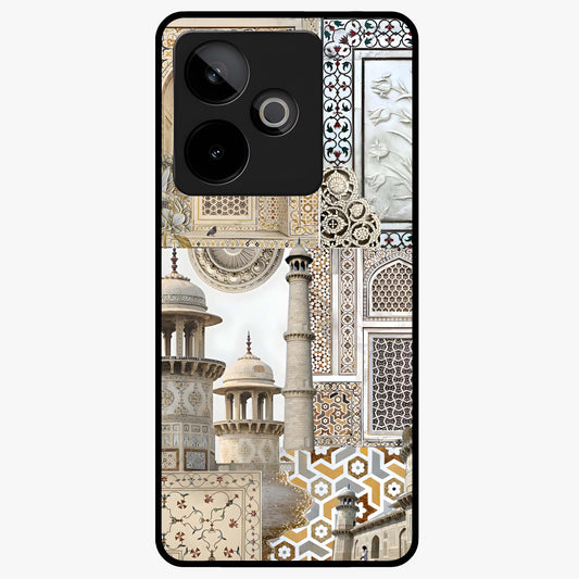 Mughal Marble Legacy Glass Case showing flat back view with intricate Mughal inspired marble pattern and glossy glass finish.