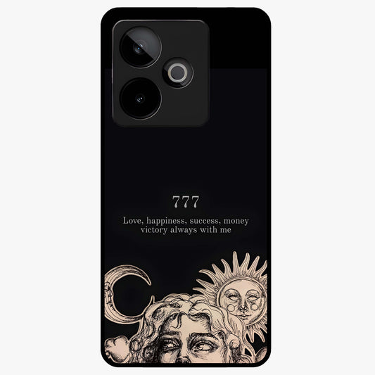 Mystic Victory Aura Glass Case showing flat back view with victory symbol artwork and glossy glass finish.