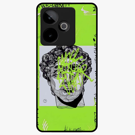 Neo Graffiti Rebellion Glass Case showing flat back view with vibrant graffiti artwork and glossy glass finish.