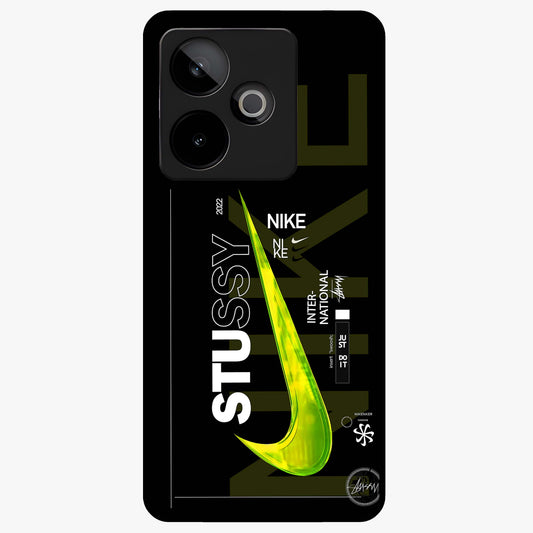 Neon Street Edition Glass Case showing flat back view with neon street style artwork and glossy glass finish.