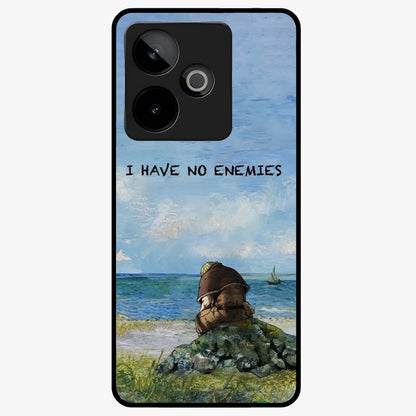 Peace Beyond War Glass Case showing flat back view with symbolic peace themed artwork and glossy glass finish.