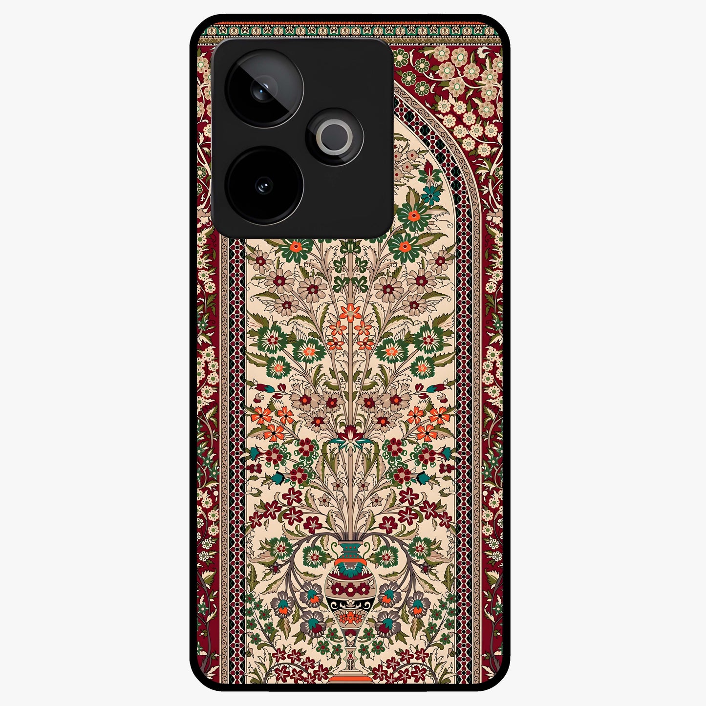 Persian Inspired Glass Case showing flat back view with ornate Persian style pattern artwork and glossy glass finish.