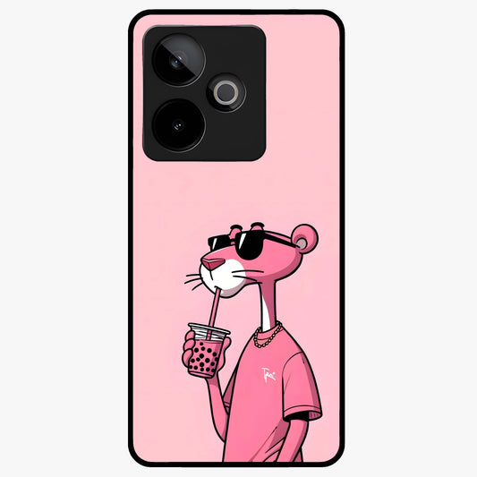 Pink Panther Glass Case showing flat back view with iconic pink panther artwork and glossy glass finish.