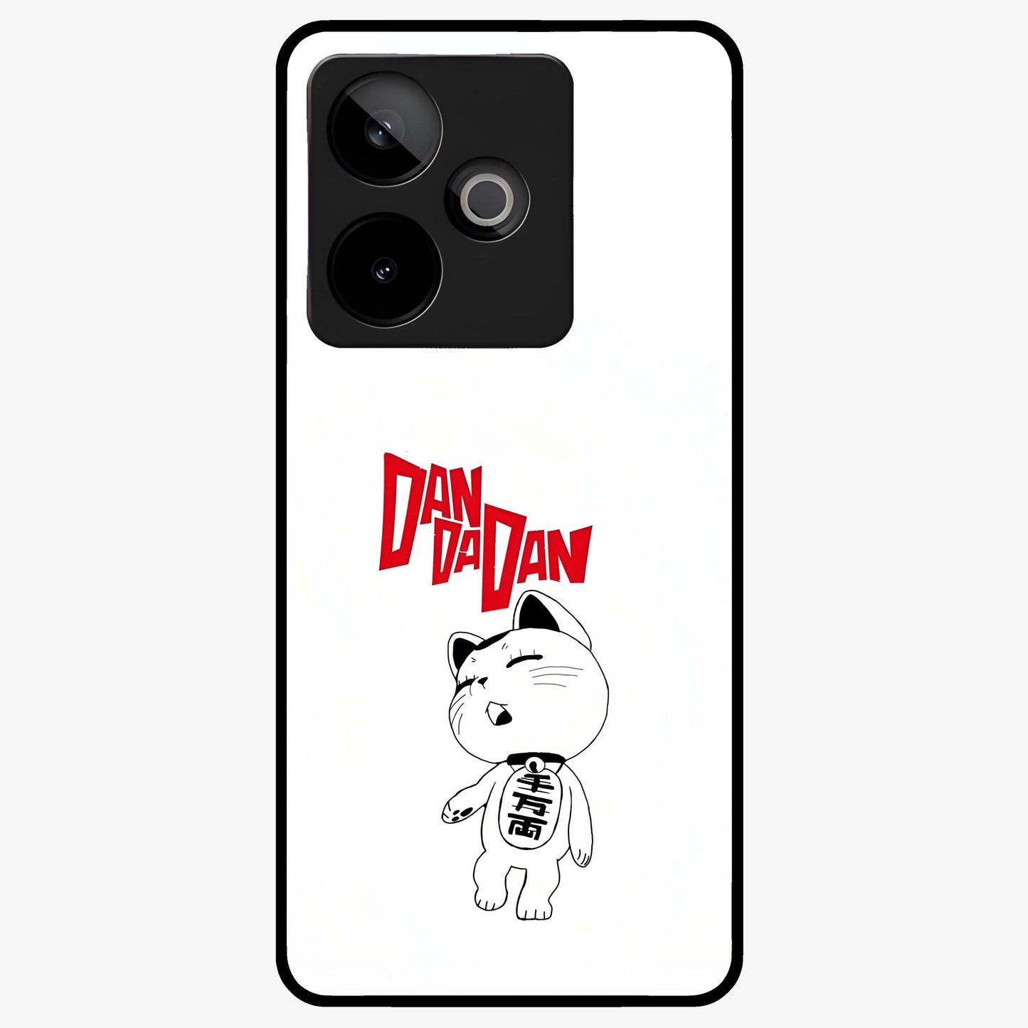 Playful Spirit Charm Glass Case showing flat back view with cheerful charm themed artwork and glossy glass finish.