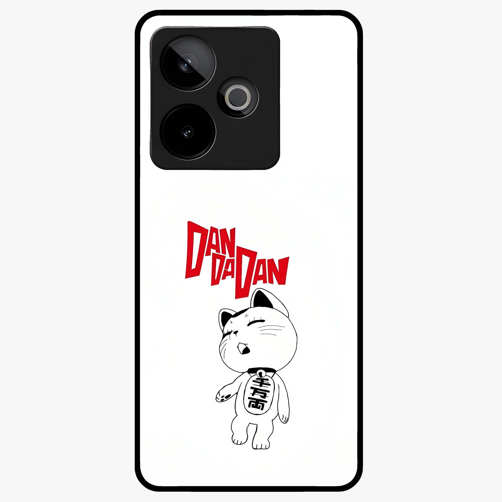 Playful Spirit Charm Glass Case showing flat back view with cheerful charm themed artwork and glossy glass finish.