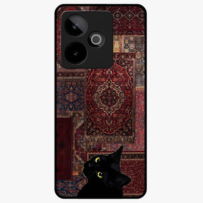 Regal Magic Cat Apple Glass Case showing flat back view with magical cat artwork holding apple and glossy glass finish.