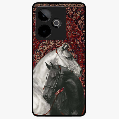 Regal Stallion Tapestry Glass Case showing flat back view with majestic horse tapestry artwork and glossy glass finish.