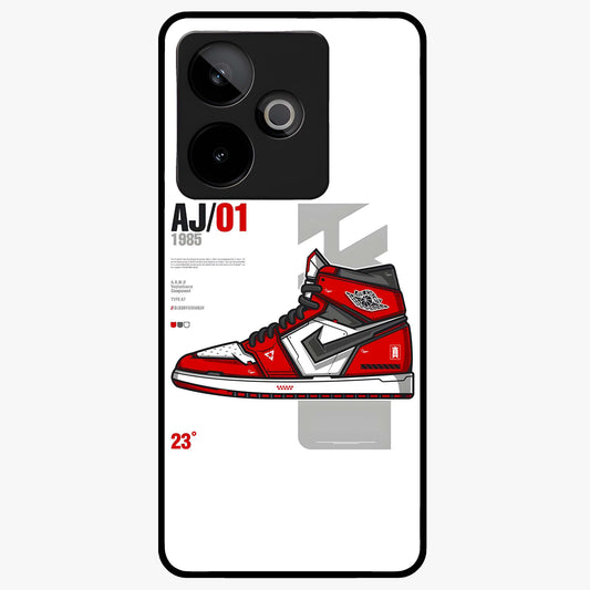Retro Sneaker Blueprint Glass Case showing flat back view with sneaker blueprint style artwork and glossy glass finish.