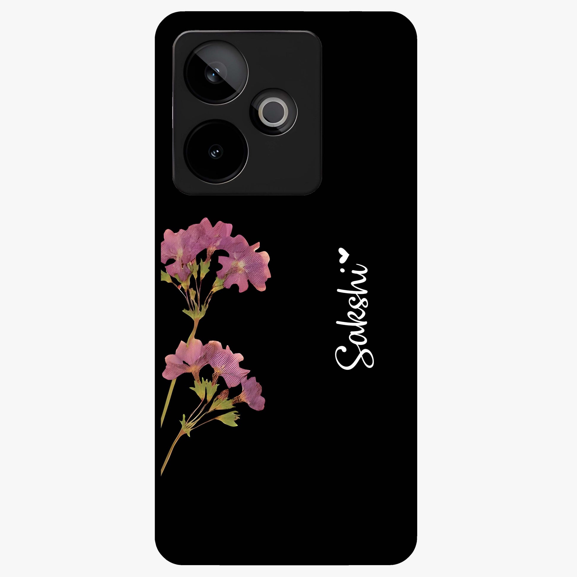 Riching Lavender Flower Custom Name Glass Case showing flat back view with lavender floral artwork and personalized name design.