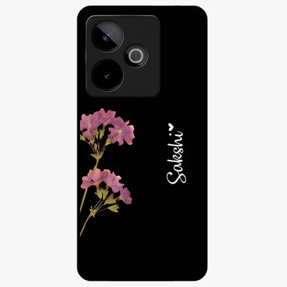 Riching Lavender Flower Custom Name Glass Case showing flat back view with lavender floral artwork and personalized name design.