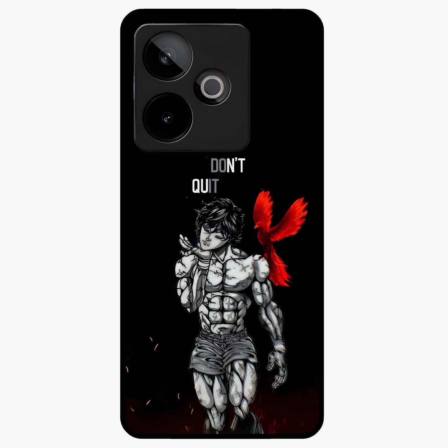 Rise Beyond Limits Glass Case showing flat back view with motivational typography artwork and glossy glass finish.