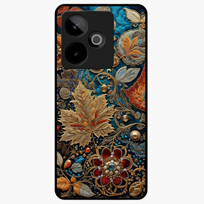 Royal Jewel Garden Glass Case showing flat back view with decorative floral garden artwork and glossy glass finish.