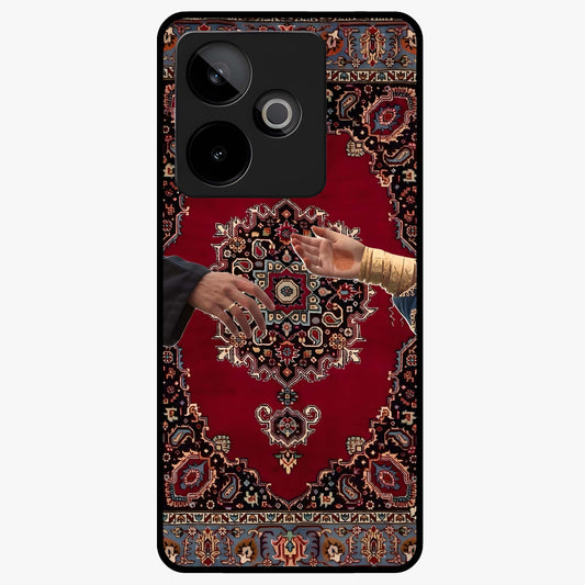 Royal Touch Reach Glass Case showing flat back view with elegant royal themed artwork and glossy glass finish.