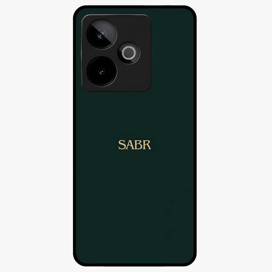 Sabr Minimal Patience Glass Case showing flat back view with minimalist typography artwork and glossy glass finish.