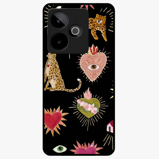Sacred Jungle Heart Glass Case showing flat back view with jungle inspired heart artwork and glossy glass finish.