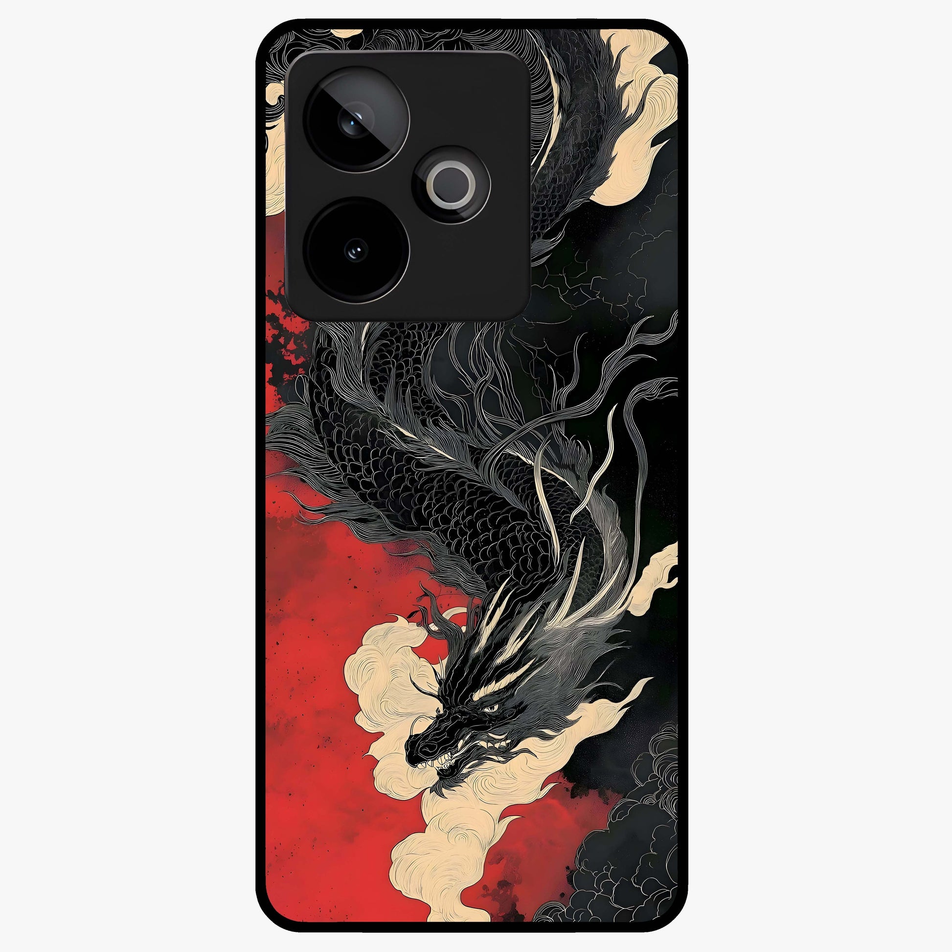 Shadow Dragon Fury Glass Case showing flat back view with fierce dragon artwork and glossy glass finish.