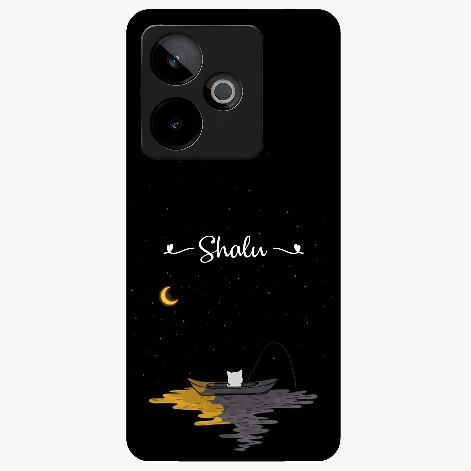 Silent Night Row Glass Case showing flat back view with calm night themed artwork and glossy glass finish.