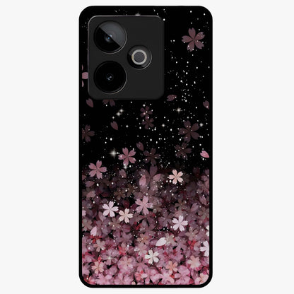 Small Starry Flowers Glass Case showing flat back view with delicate starry floral artwork and glossy glass finish.