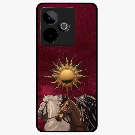 Solar Riders Glass Case showing flat back view with dynamic rider themed artwork and glossy glass finish.