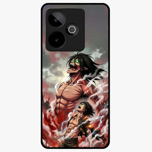 Titan Awakening Fury Glass Case showing flat back view with powerful titan inspired artwork and glossy glass finish.