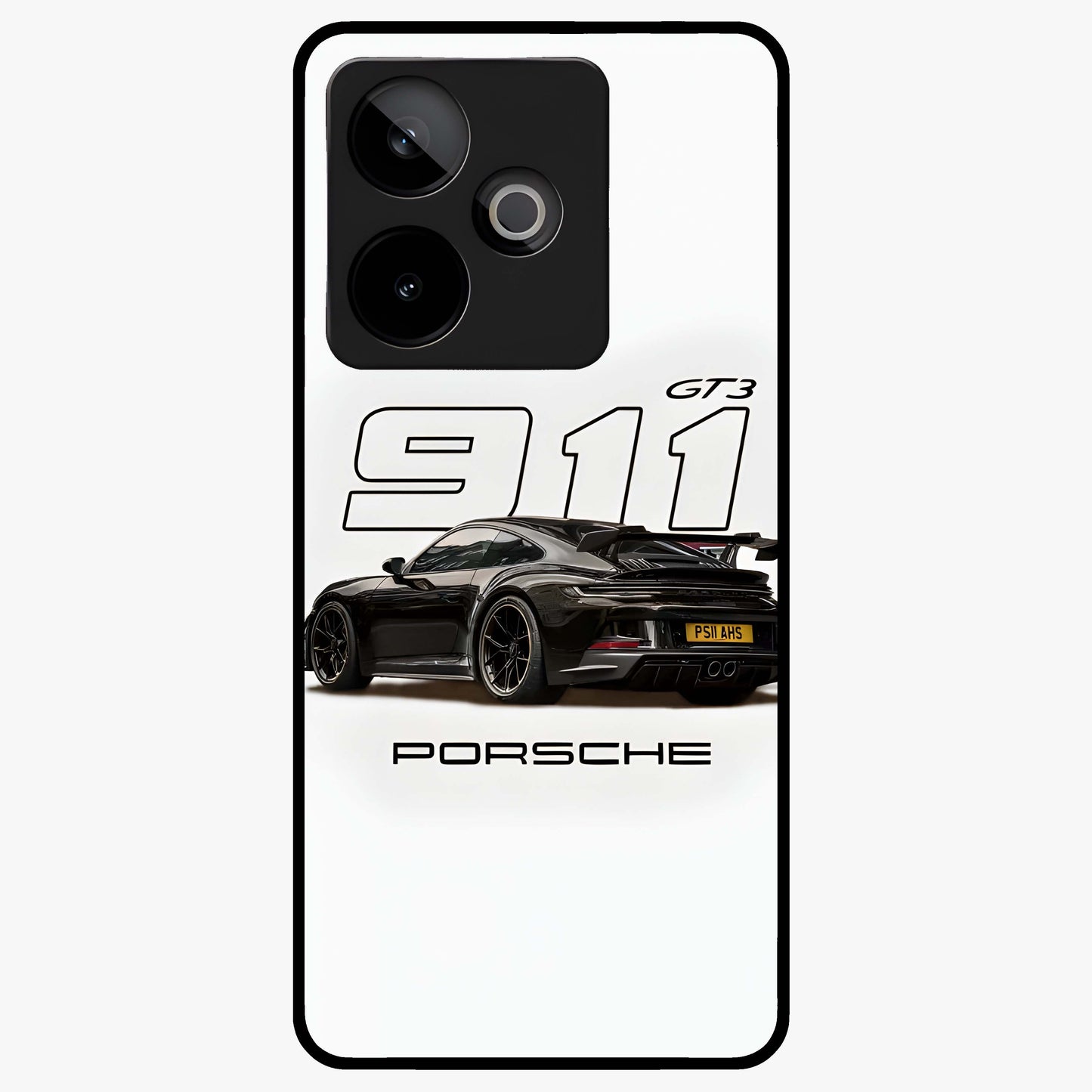 Turbo Legacy Icon Glass Case showing flat back view with iconic sports car inspired artwork and glossy glass finish.