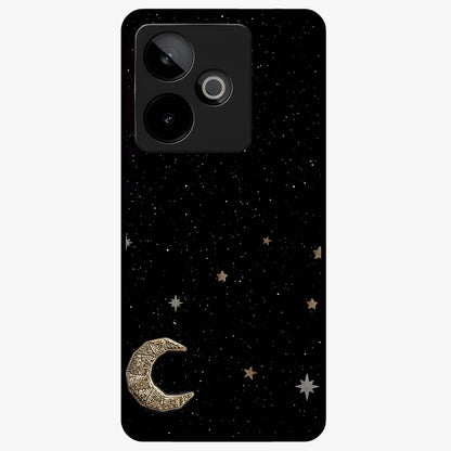 Twinkle Star With Half Moon Glass Case showing flat back view with star and half moon artwork and glossy glass finish.