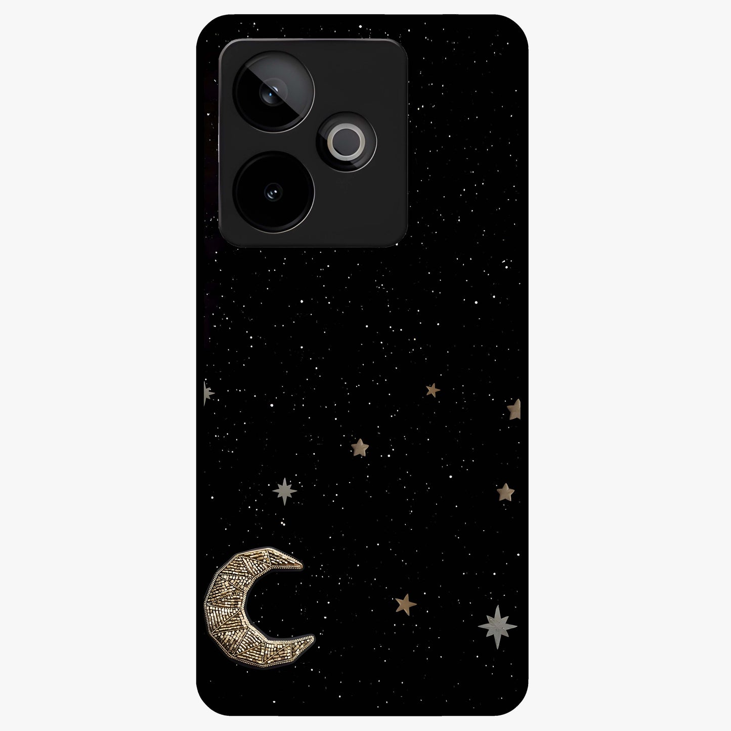 Twinkle Star With Half Moon Glass Case showing flat back view with star and half moon artwork and glossy glass finish.