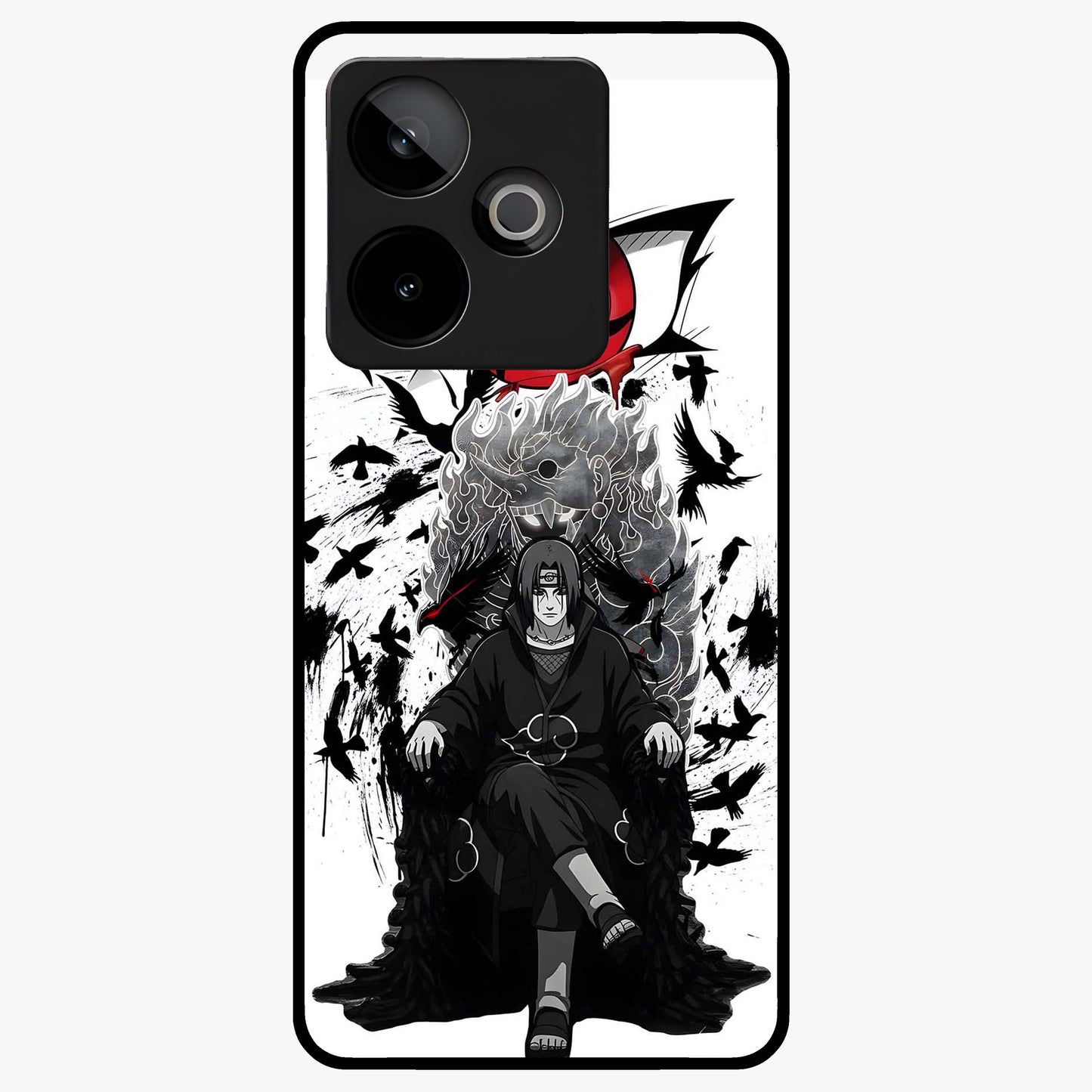 Uchiha Shadow Throne Glass Case showing flat back view with cosmic underwater themed artwork and glossy glass finish.