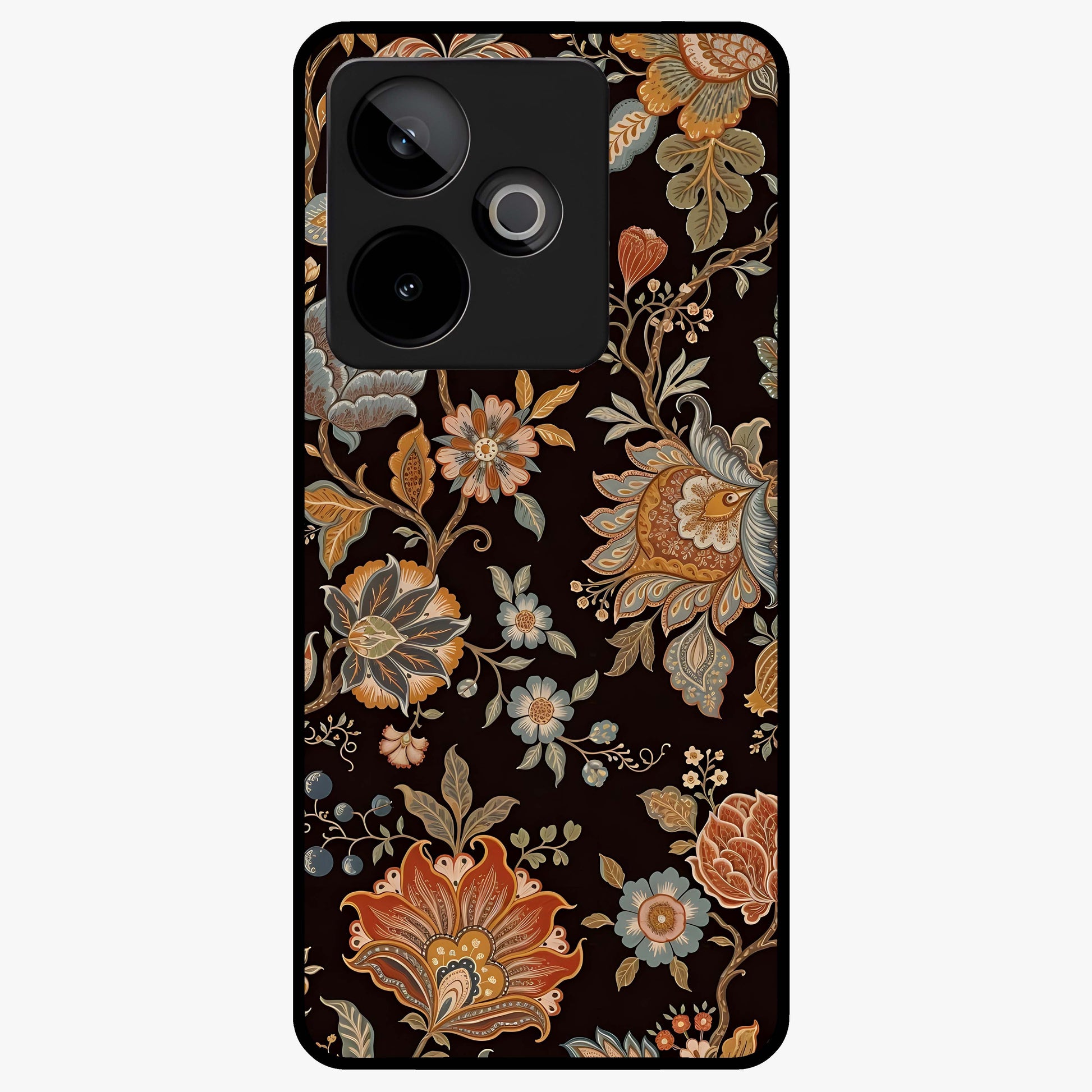 Vintage Floral Dream Glass Case showing flat back view with classic floral artwork and glossy glass finish.