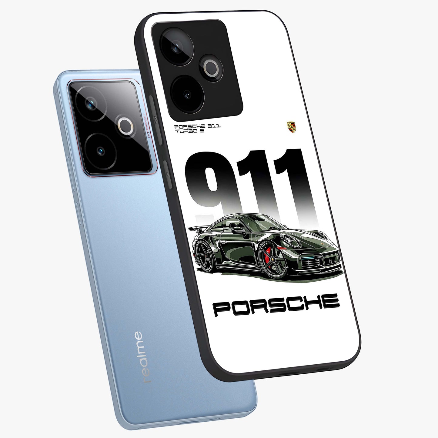 911 Turbo Dominance Glass Case displayed in premium angled mockup highlighting sporty car illustration and sleek glass surface.