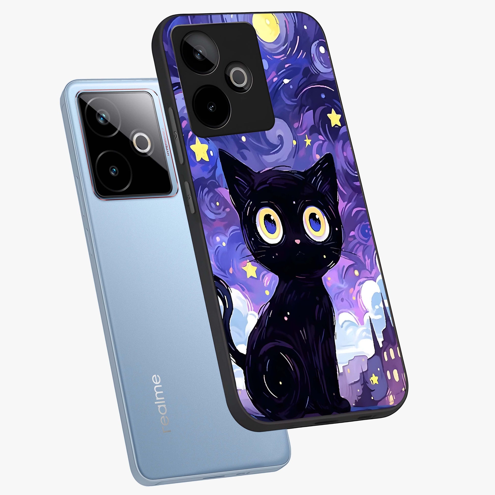 Abstract Cat Art Glass Case displayed in angled mockup highlighting modern abstract cat artwork and sleek glass surface.