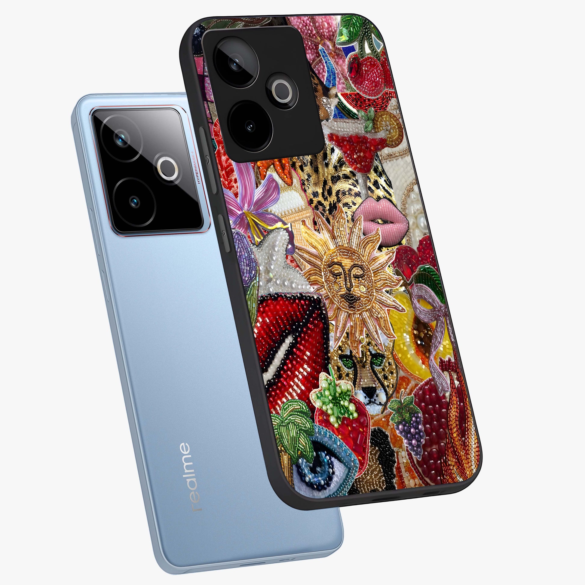 Beaded Fashion Jungle Glass Case displayed in angled mockup highlighting colorful fashion bead design and artistic pattern.