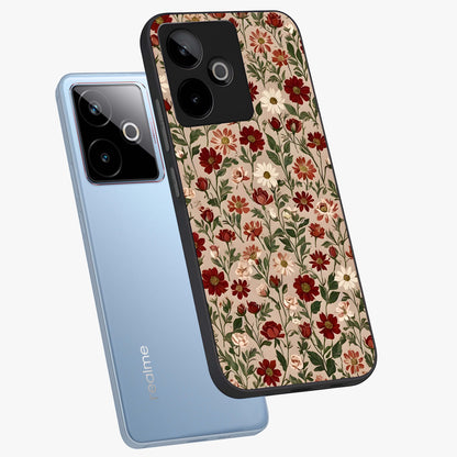 Biege Flower With Leaf Glass Case displayed in angled mockup highlighting minimal floral leaf design and elegant aesthetic.