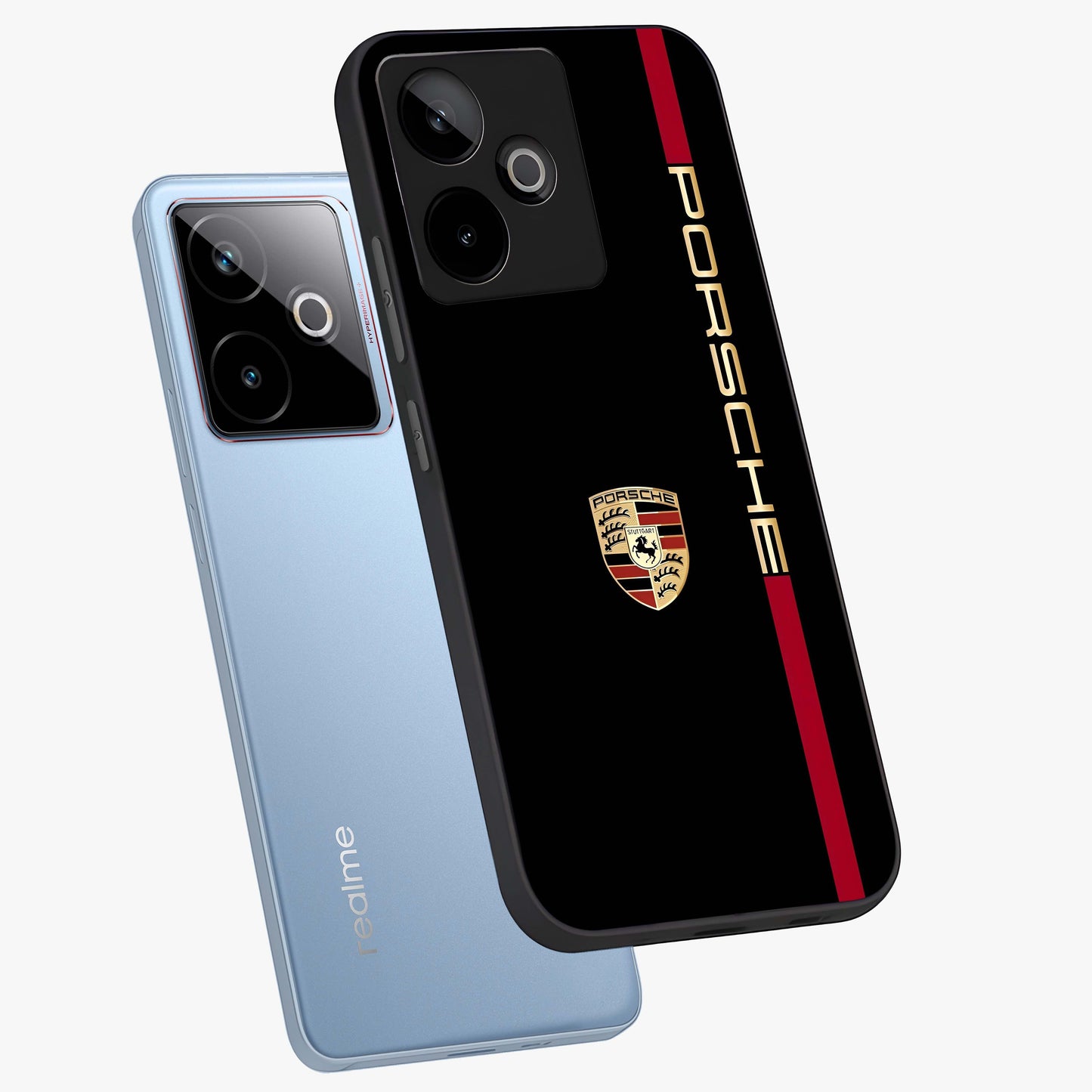 Black Minimal Porsche Glass Case displayed in angled mockup highlighting modern minimal car illustration and clean aesthetic design.