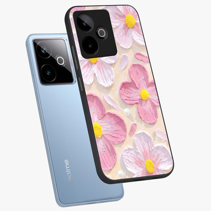 Blush Bloom Texture Glass Case displayed in angled mockup highlighting subtle bloom pattern with aesthetic pastel design.