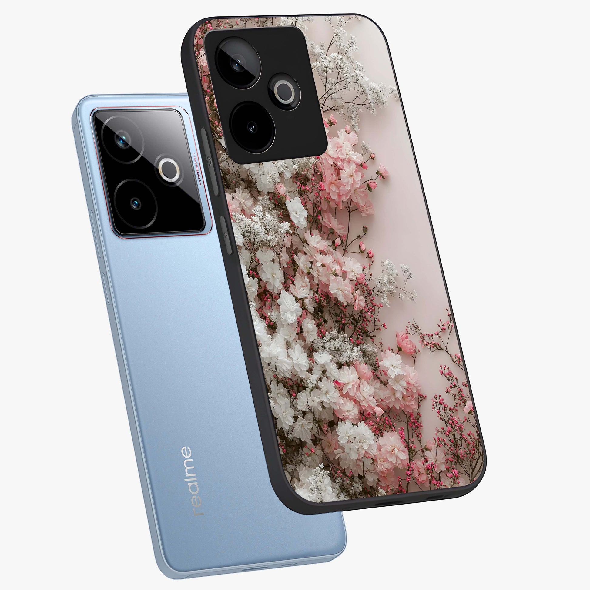 Blush Blossom Cloud Glass Case displayed in angled mockup highlighting soft cloud and blossom design with pastel aesthetic.