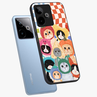 Cats in Fruits Glass Case displayed in angled mockup highlighting cute feline fruit design with colorful aesthetic style.