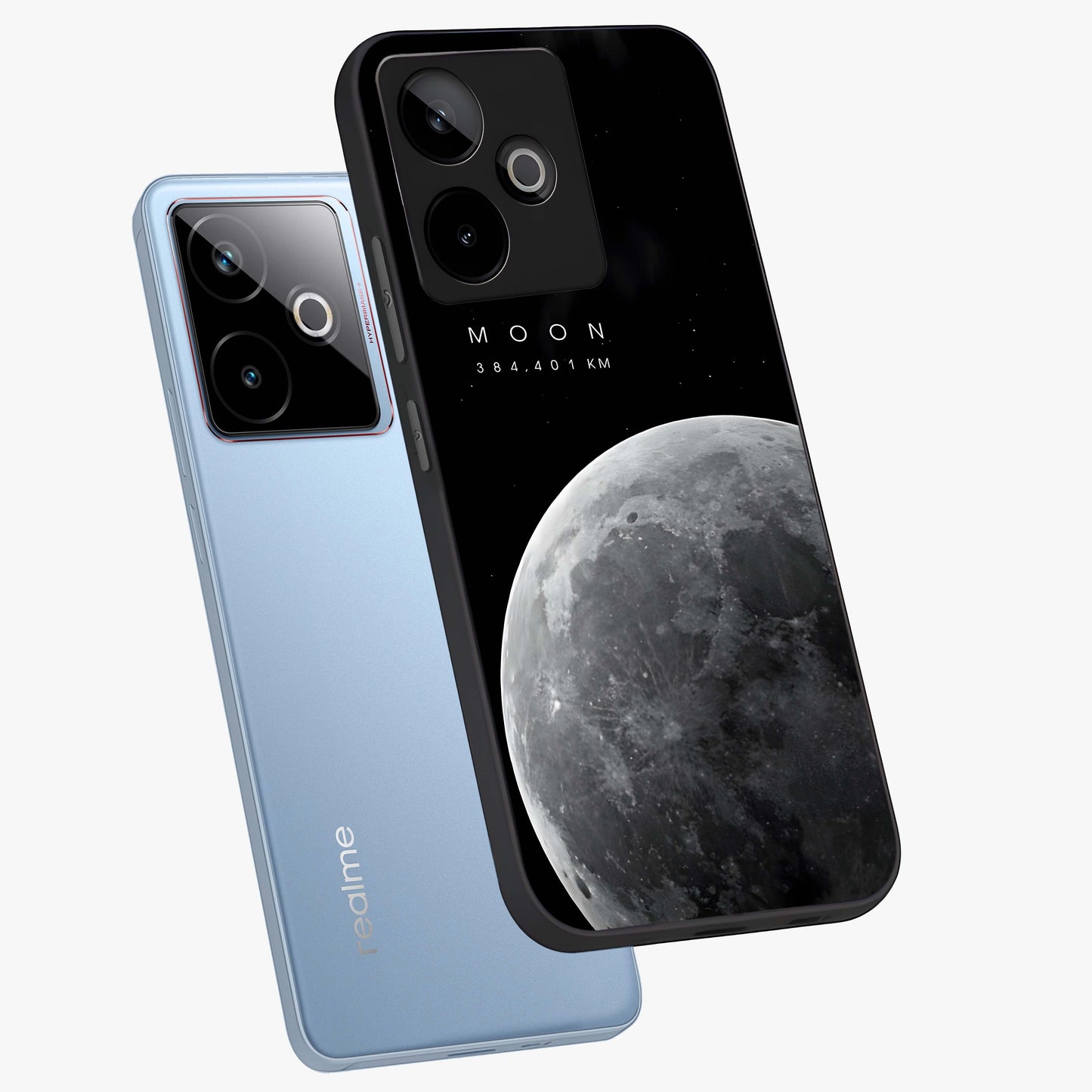 Cosmic Moon Glow Glass Case displayed in angled mockup highlighting celestial moon design with cosmic aesthetic theme.