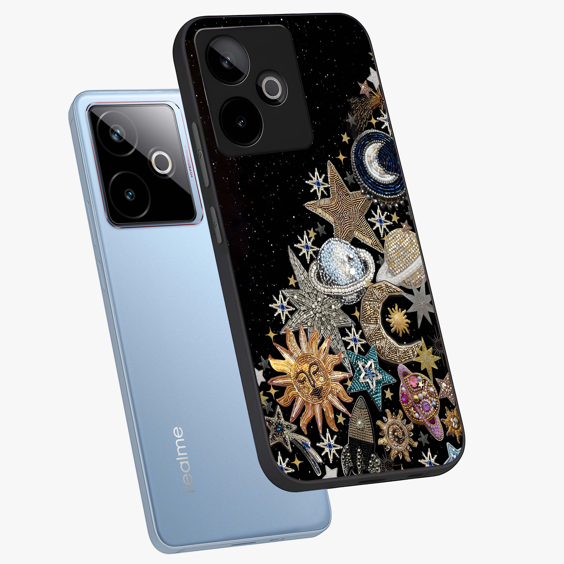 Cosmic Sparkle Dreams Glass Case displayed in angled mockup highlighting dreamy star sparkle design with celestial aesthetic.