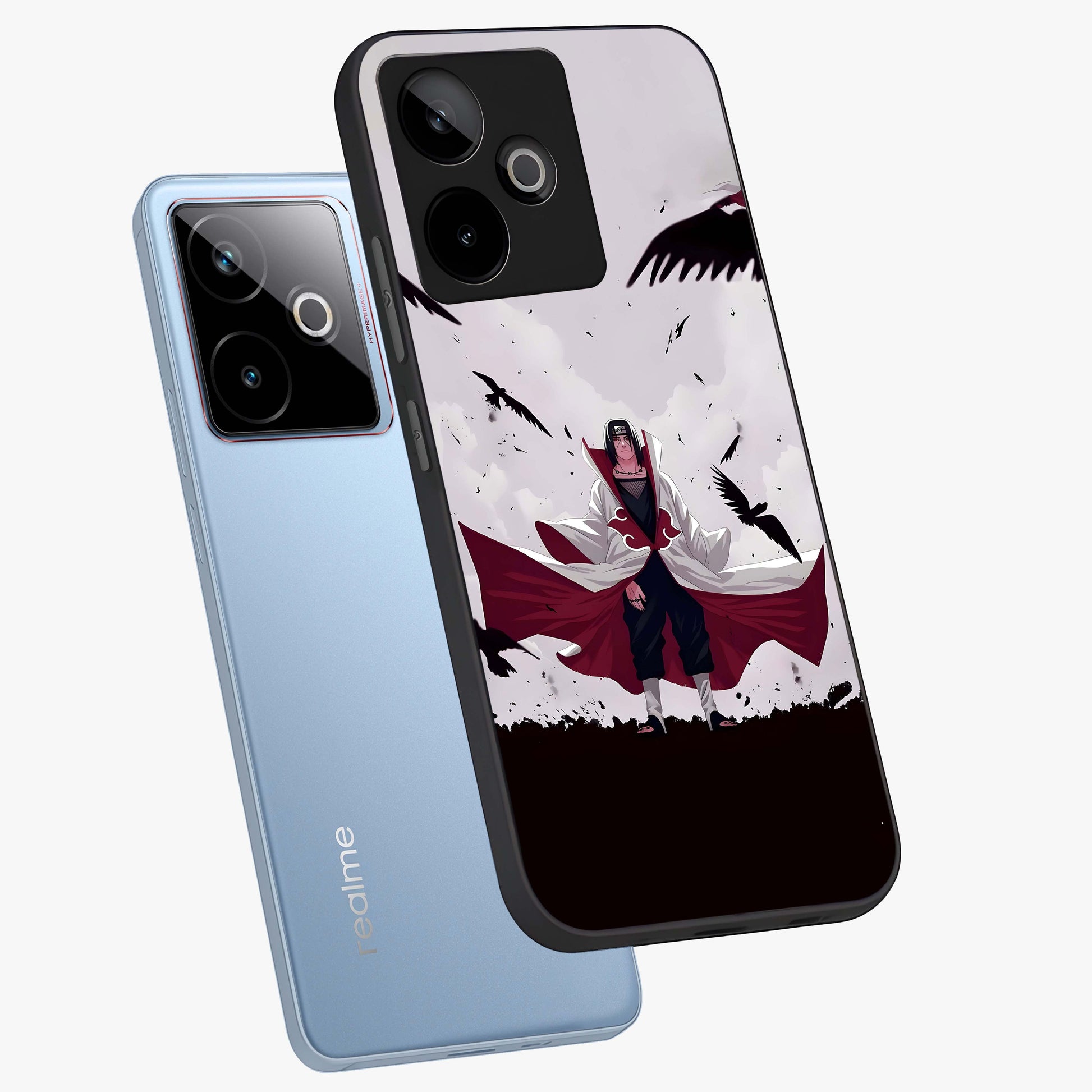 Crimson Crow Ascension Glass Case displayed in angled mockup highlighting powerful crow illustration with dark crimson aesthetic.