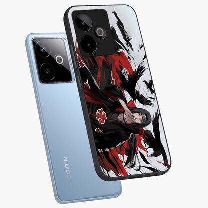 Crimson Crow Illusion Glass Case displayed in angled mockup highlighting mysterious crow graphic with dark aesthetic style.